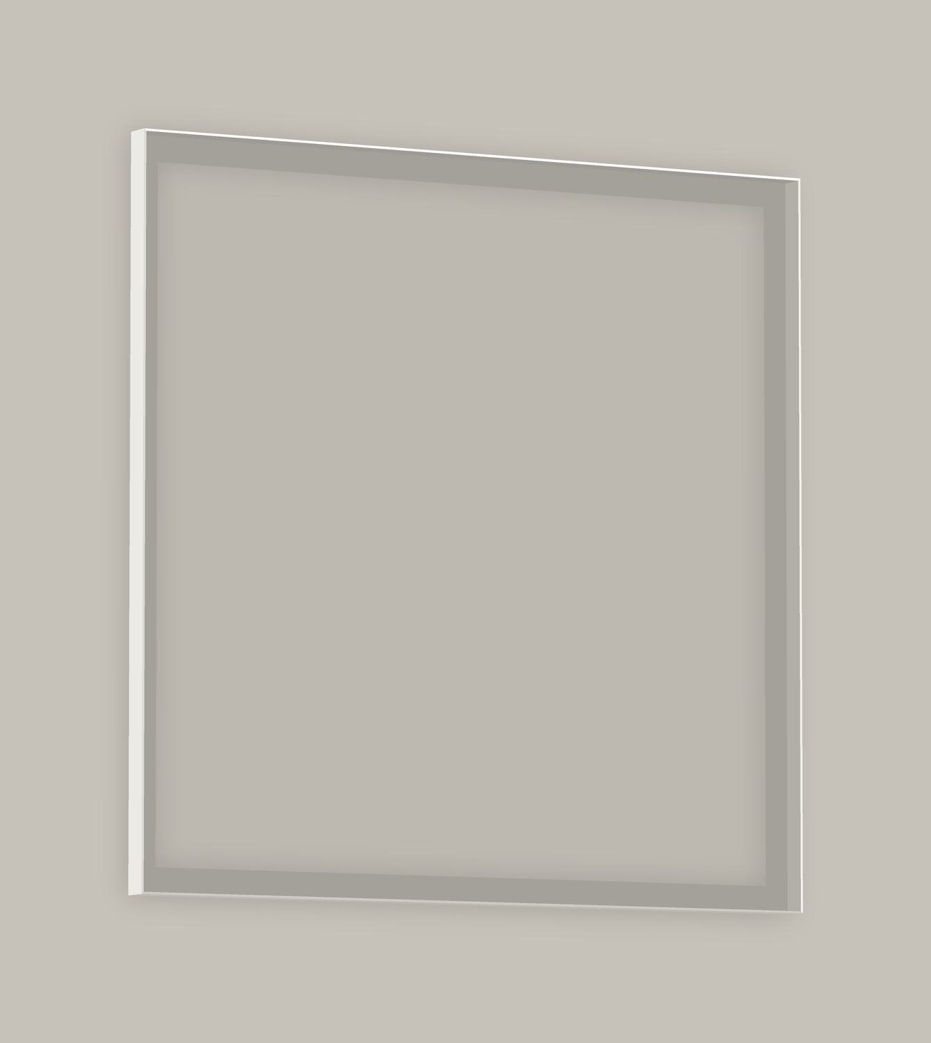 FRAMED F.02, a 40 by 40 inch warm white steel angle frame, shown turned so the 1-1/2 inch standoff reads. Frame only, no glass.