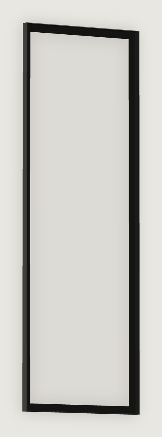 FRAMED F.04, a 24 by 72 inch matte black steel angle frame, shown turned so the 1-1/2 inch standoff reads. Frame only, no glass.